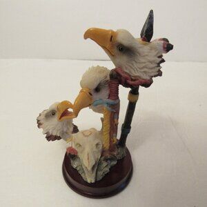 Native American Bald Eagle Head Spear Buffalo Skull Figurine